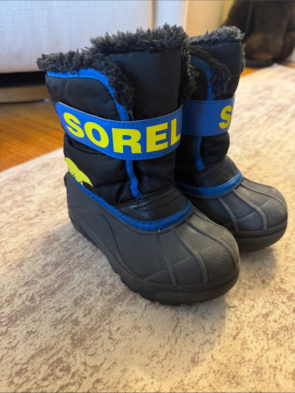 Sorel Kids Black and Blue Snow Boots with Yellow Logo - 10 Toddler